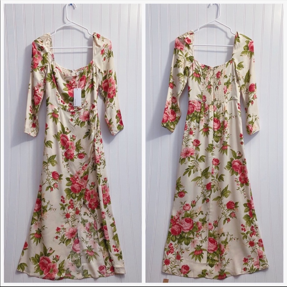 Reformation Hilda Floral Print Ruched Smocked Midi Dress In Jardin NWT Size 10 - Picture 9 of 15